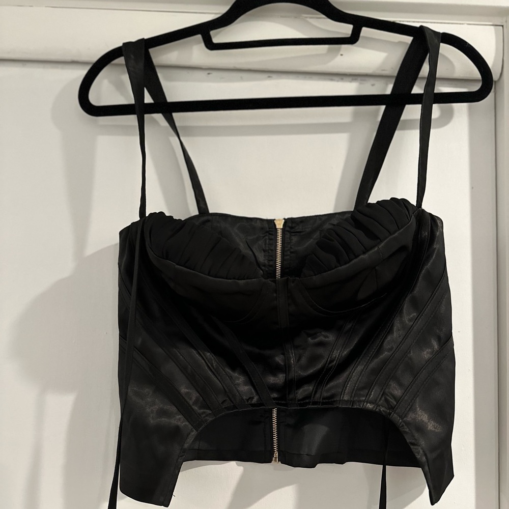 Boohoo Satin Boned Corset Top Black Size 2 - Picture 8 of 8